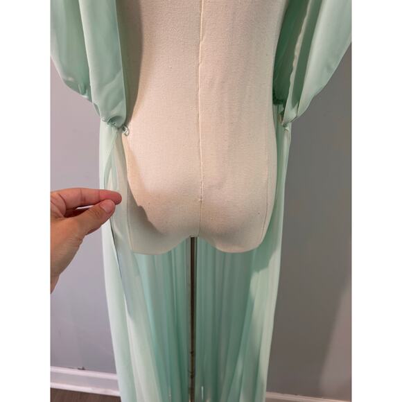 Women's Teal Gown Dress Short Sleeve Chiffon Split Open Back Size 36 - Picture 5 of 8